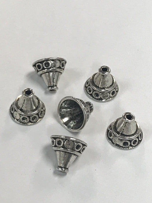 Pewter Bead Caps with Circle Motif 8pc 13mm x 12mm
