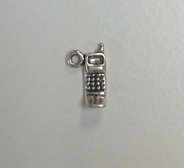 Sterling Silver Charm, Tiny Cell Phone 3D