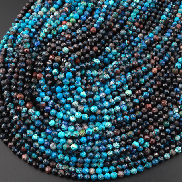 4mm AAA Micro Faceted Natural Chrysocolla Azurite Round