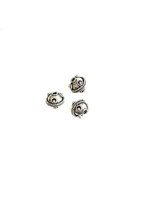 Sterling Double Bali Bead 12mm Round with Rope and Dot Design