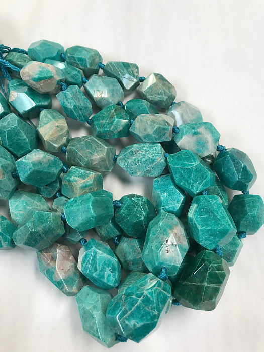 Natural Amazonite Beads Chunky Large Faceted Freeform Nuggets