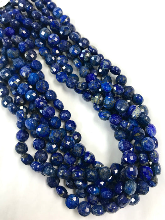 8mm Faceted Blue Lapis Lazuli Flat Coin Beads
