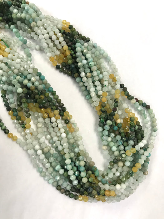 3mm Micro Faceted Multi Colour Yellow Jade & Amazonite Green Jade