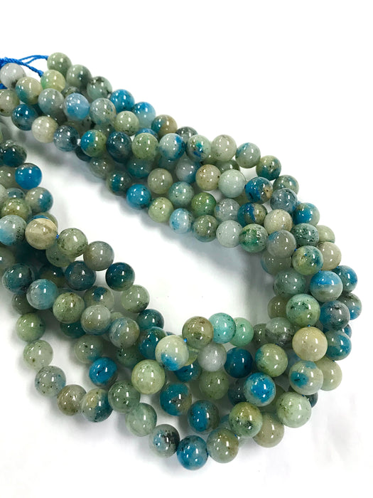 8mm Blue Azurite In Calcite Beads