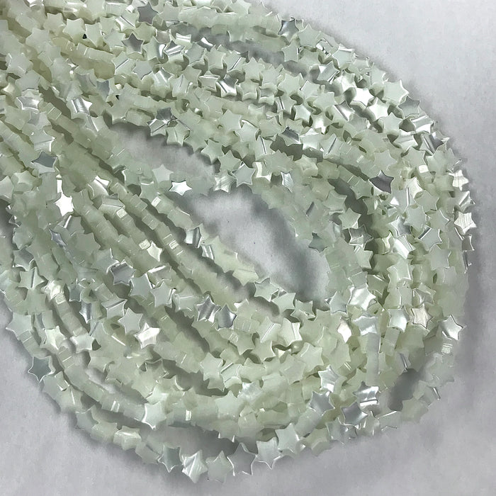 8mm Iridescent White Mother Of Pearl Shell Star Gemstone Bead Strand