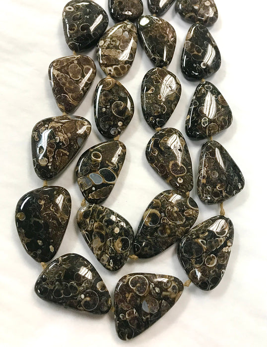 Turritella Fossil Agate Freeform Teardrop Drilled Focal Bead Strand