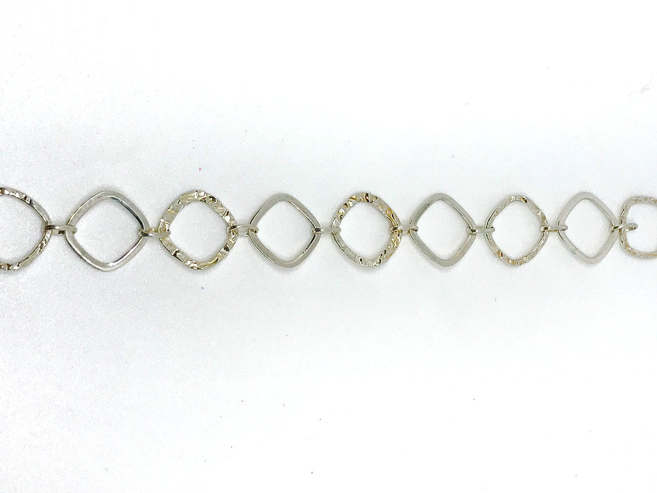 STERLING SILVER HAMMERED DIAMOND LINK CHAIN