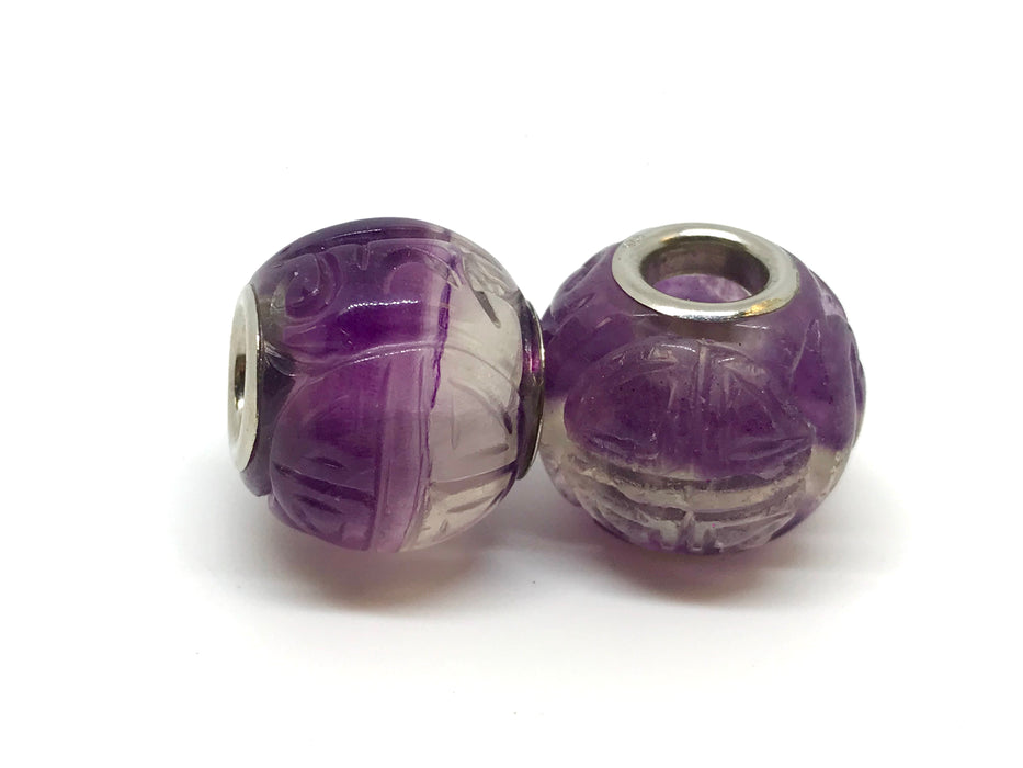 Carved Rainbow Fluorite Sterling Core Bead