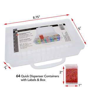 PLASTIC BOX With 64 2 inch FLIP BOXES AND LABELS