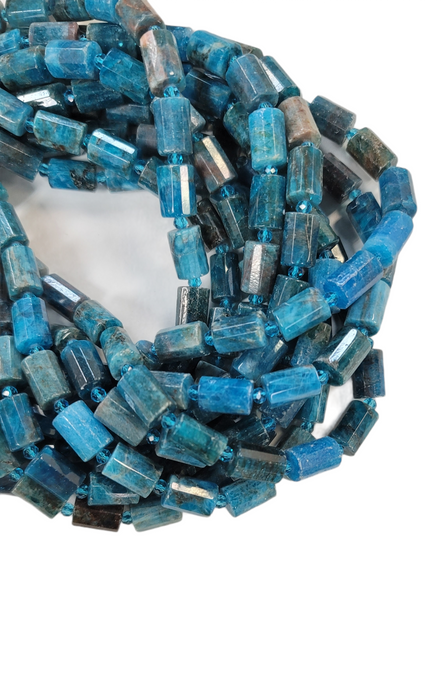 10x14mm Apatite Faceted Cylinder Bead Strand 15.5"