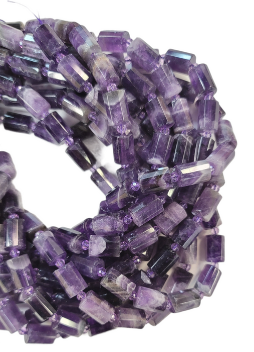 10x14mm Amethyst Faceted Cylinder Bead Strand 15.5"