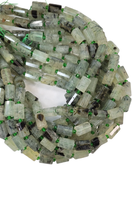 10x14mm Prehnite Faceted Cylinder Bead Strand 15.5"