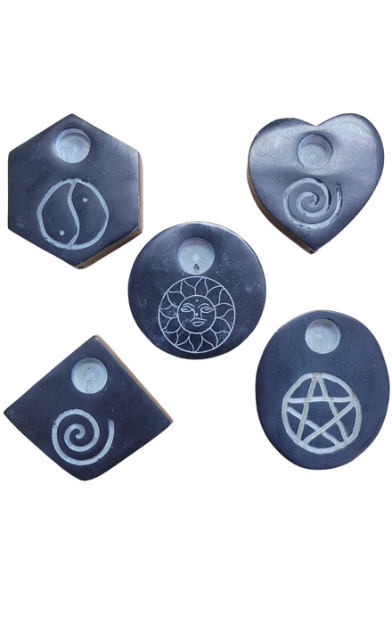 Soapstone Incense Cone Holder - Choose yin yang, sun, pentagram, spiral