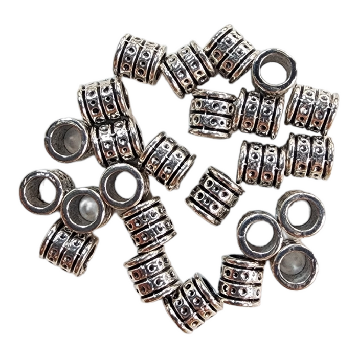 Pewter big hole beads 6x6mm barrel style with dots