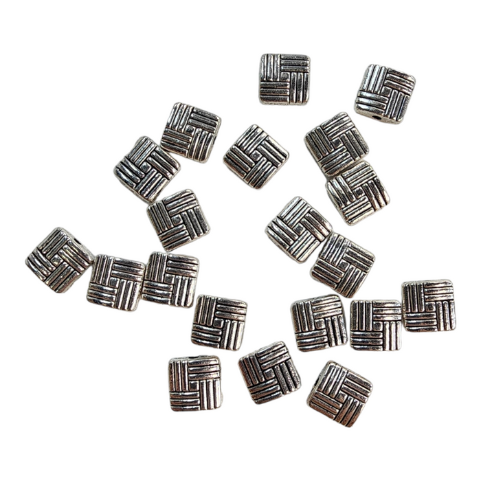 8x3mm Pewter Designer Flat Square Beads with shredded wheat design
