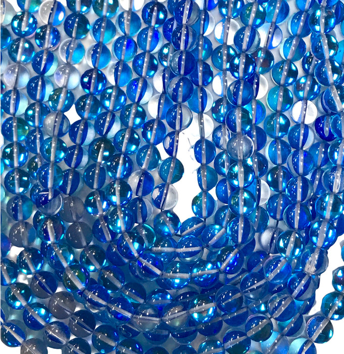 10mm Blue Mermaid Glass Polished 16" Round Strand
