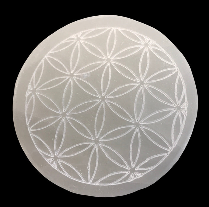 Flower of Life Selenite Charging Crystal Grid Plate