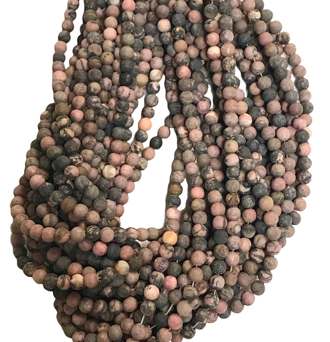 6mm Rhodonite Matte 15.5" Round Strand