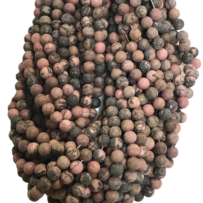 8mm Rhodonite Matte Round 15.5" Strand