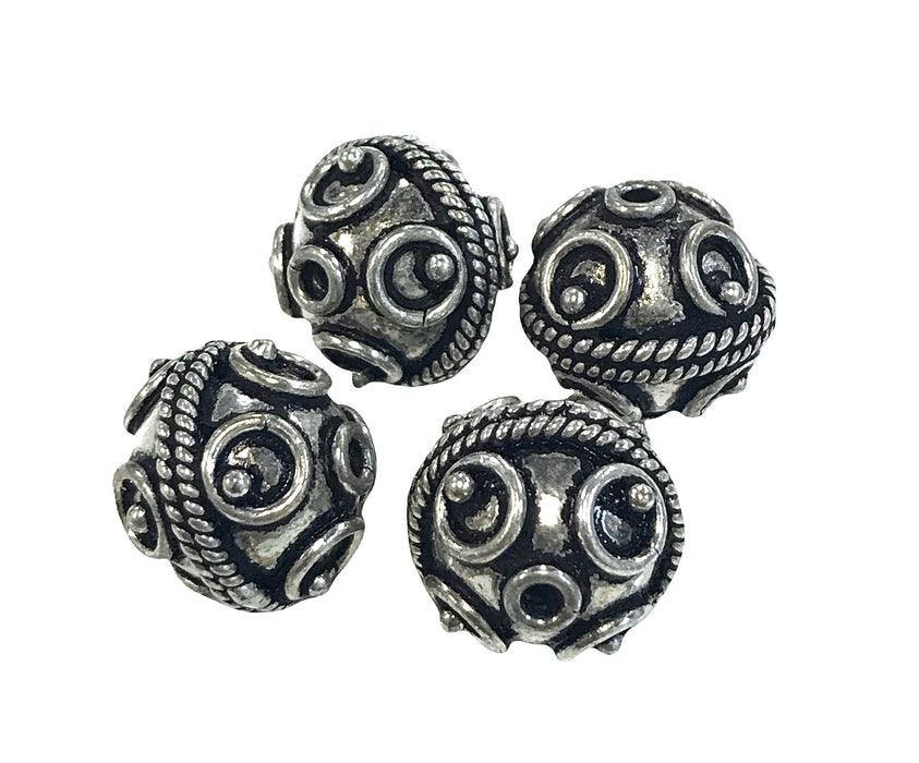 Sterling Silver 10mm Detailed Round Bali Bead With Dot Motif