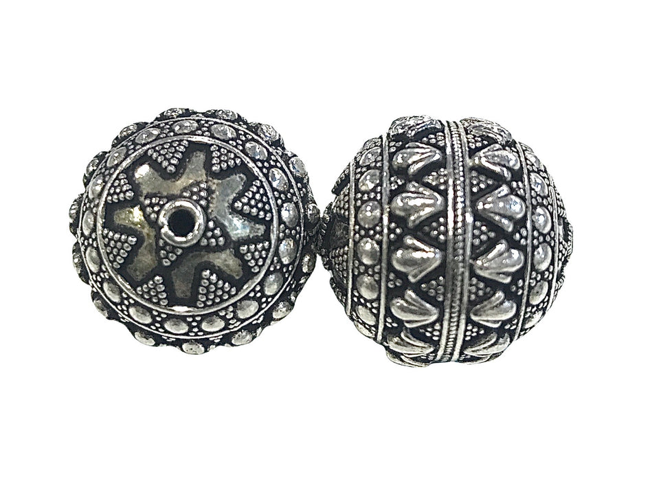 20mm Sterling Silver Detailed Round Bali Bead