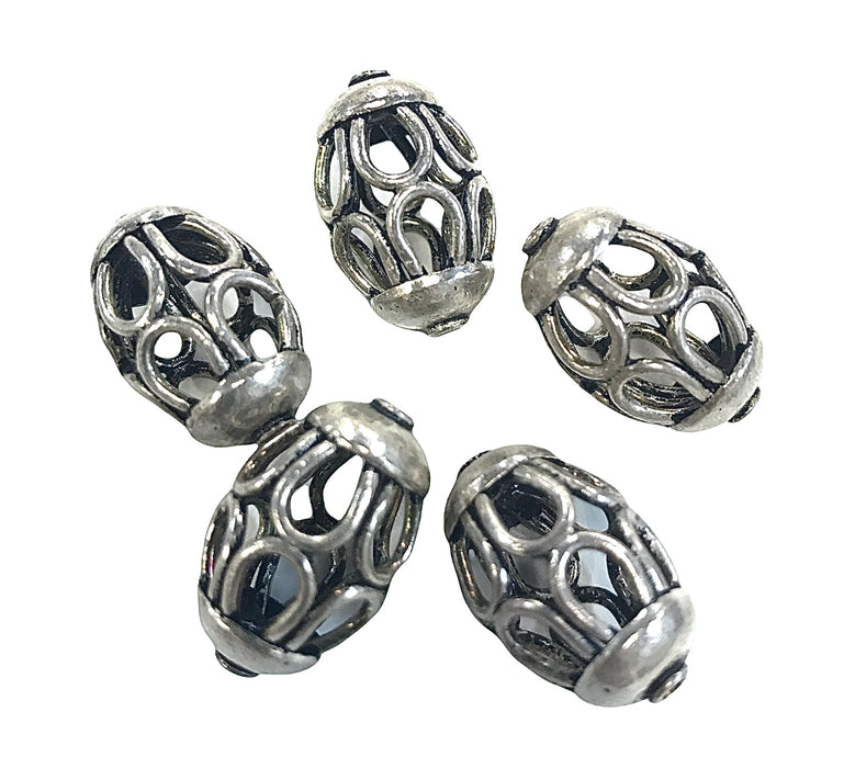 Sterling Silver Hollow Detailed Oval Bead
