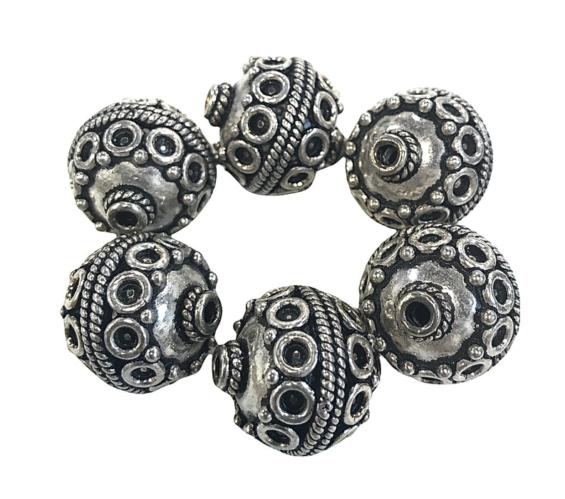 Sterling Silver 18mm Detailed Round Bali Bead