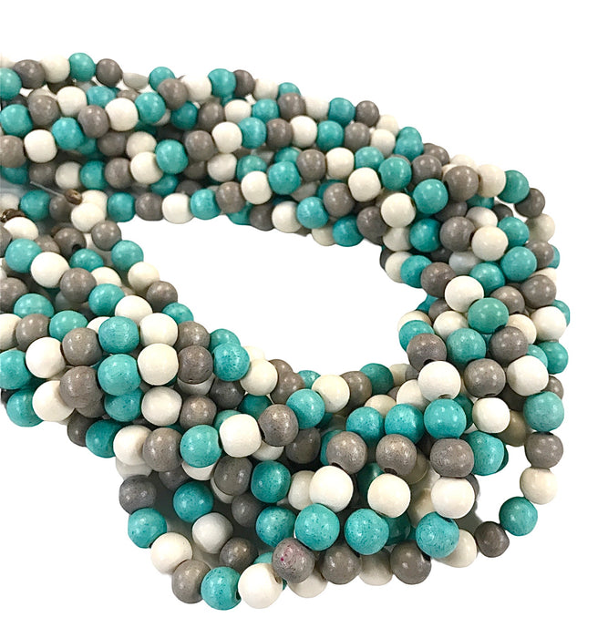 8mm Tri-Colour Round Wood Beads 16" Strand