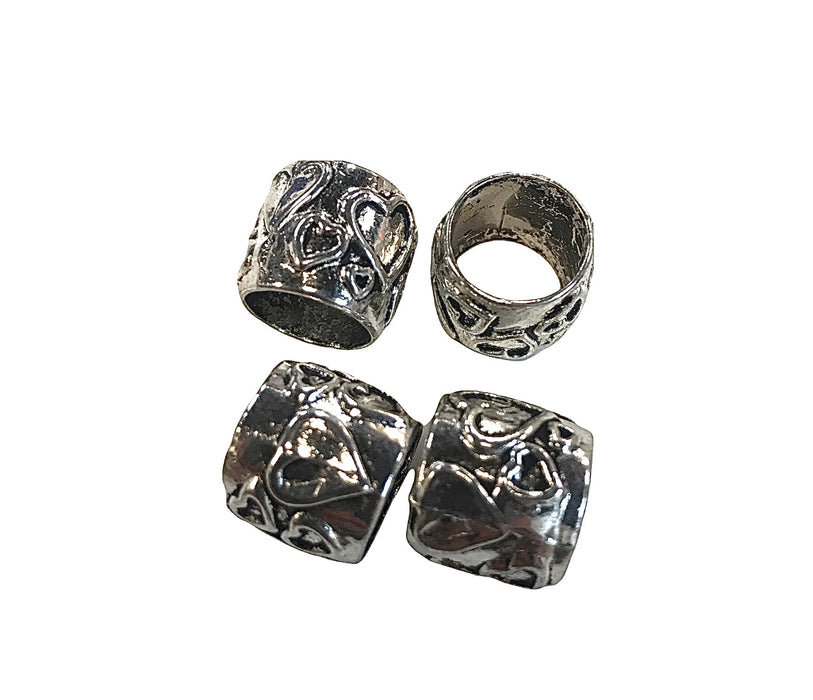 Pewter Heart Cylinder Bead 4pc Bag