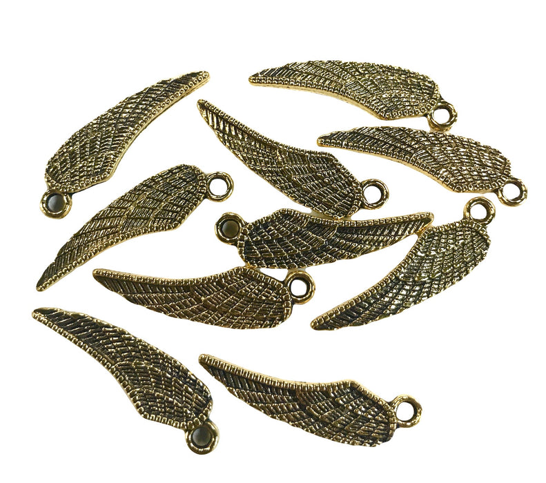 Pewter Gold Plated Wing Charms 10pc Bag
