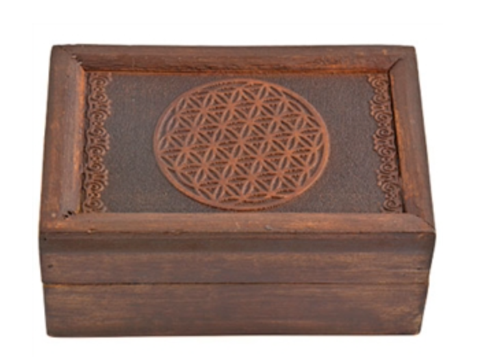 Flower of Life Carved Wooden Box - 6"x4"