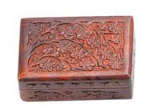 Floral Carved Wooden Box - 4"x6"