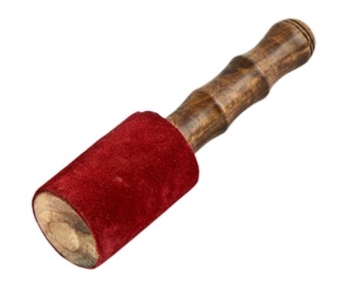 Large Red Padded Wooden Stick Carved for Singing Bowl - 6"L