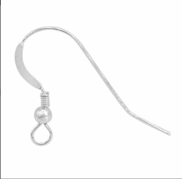 Sterling silver shepherd hook earwire with ball and spring 25mm (pair)