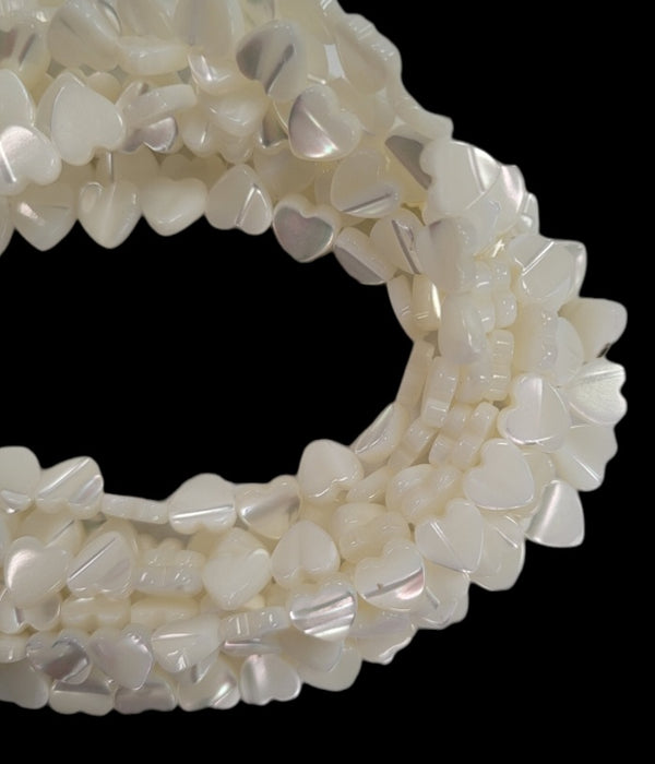 8mm Iridesent Carved Mother Of Pearl Shell Heart Beads