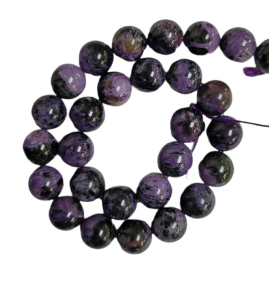 12mm Genuine Charoite Round Gemstone Beads
