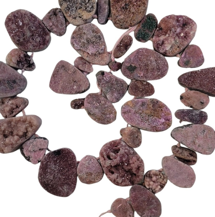 Natural Pink Cobalto Calcite Druzy Teardrop Focal Bead Strand