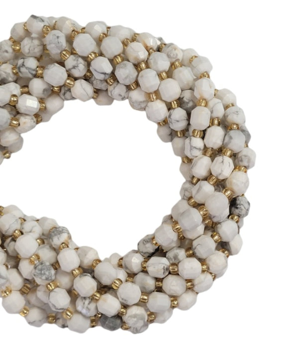 6mm Faceted Howlite Double Terminated Gemstone Bead Strand