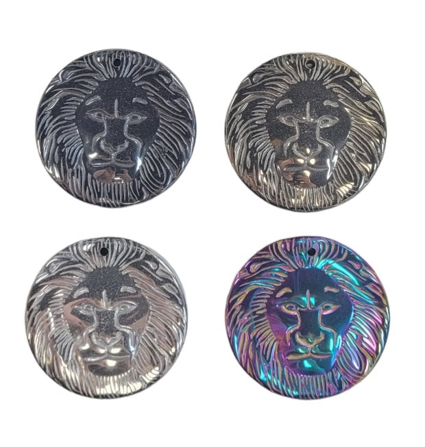 Top Drilled Electroplated Hematite Lions