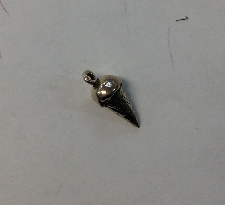Sterling Silver Charm, Ice Cream Cone 3D