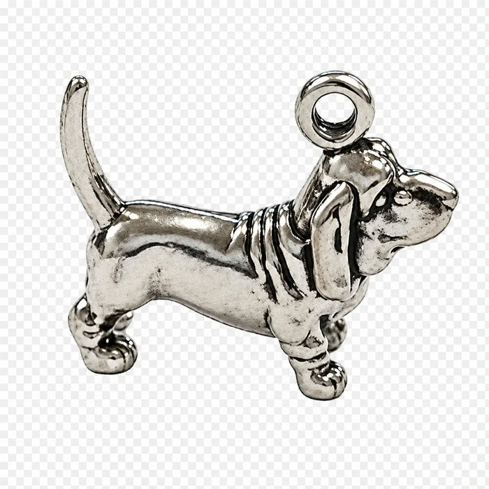 Sterling Silver Charm, Basset Hound Dog 3D