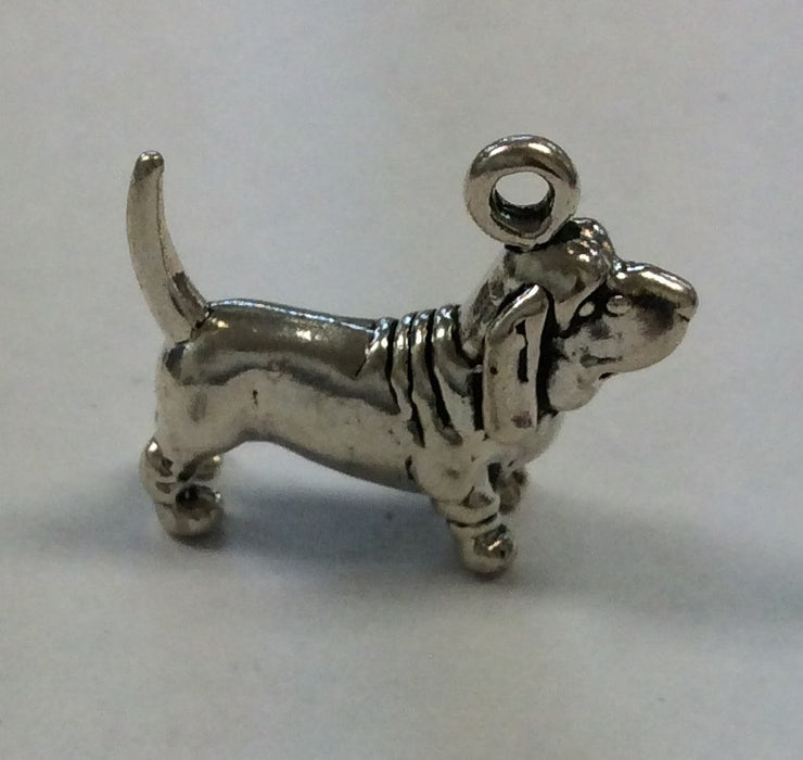 Sterling Silver Charm, Basset Hound Dog 3D