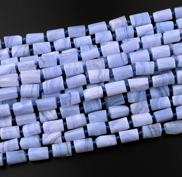 Blue Lace Agate Cylinder Tube Gemstone Bead Strand