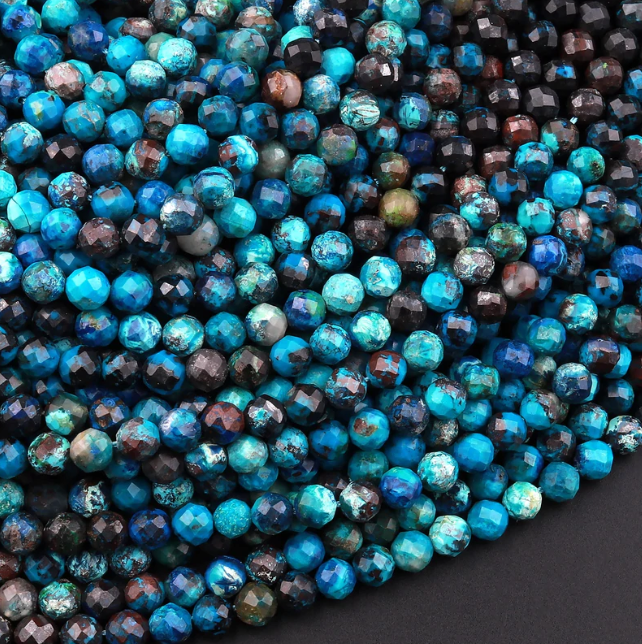 4mm AAA Micro Faceted Natural Chrysocolla Azurite Round