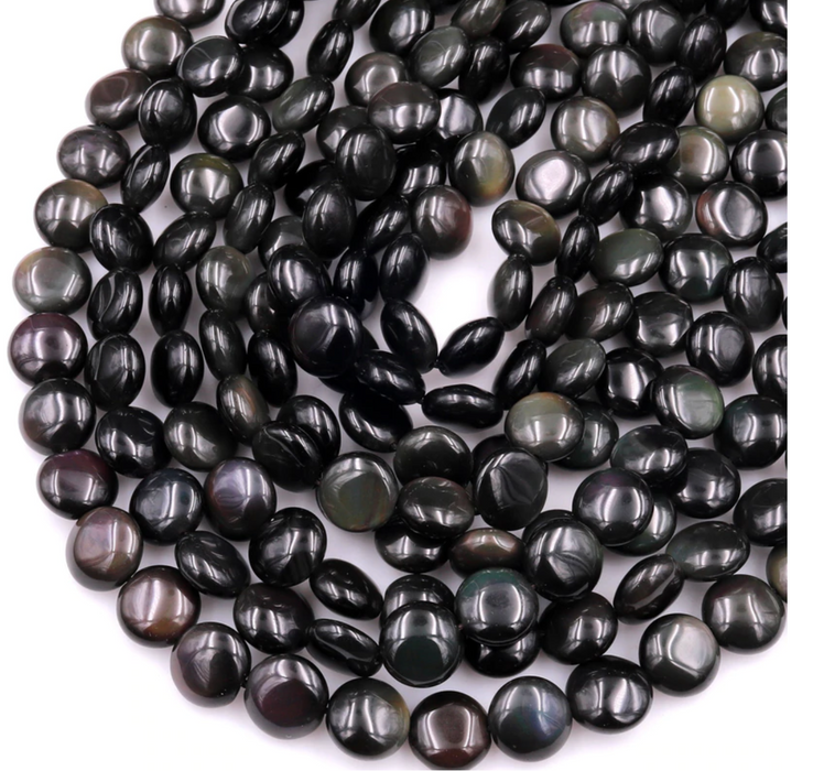 High Quality 10mm Rainbow Obsidian Coin Gemstone Beads