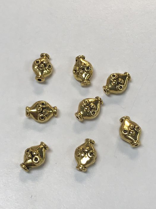 Pewter Gold 8x11mm Oval 2D beads Fluted