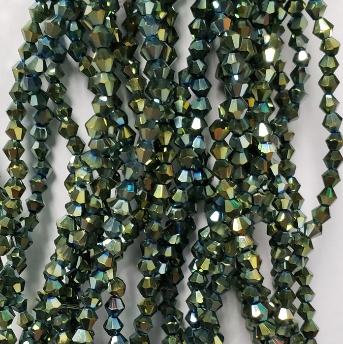 3MM BICONE CRYSTAL STRAND 18.5" METALLIC - SATURATED OLIVE