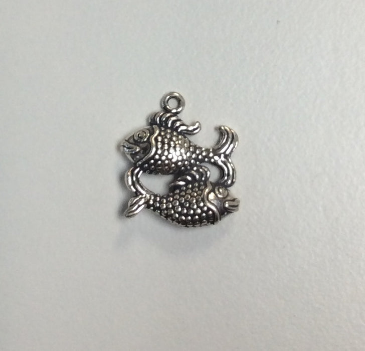 Sterling Silver Charm, Pisces 3D