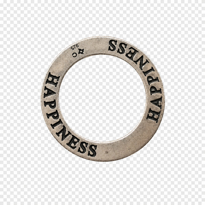 Sterling Silver Charm, Ring with word Happiness