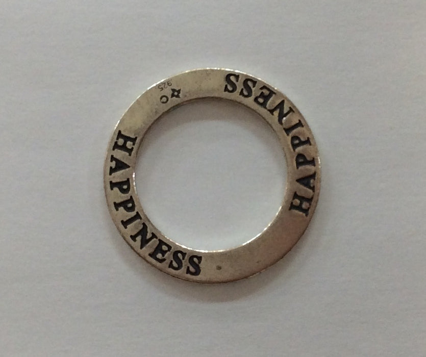Sterling Silver Charm, Ring with word Happiness